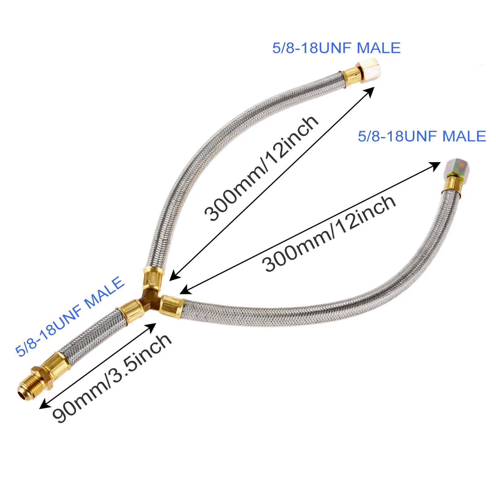 Propane Grill Y-Splitter Extension Adapter Braided Hose Length 15 with 3/8" Flare Connection with Gas Line Pipe Thread Tape Kit