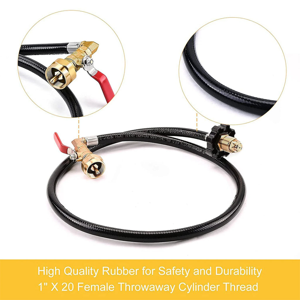 Propane Refill Adapter Hose 39.3in Propane Extension Hose Propane Refill Hose with ON-Off Control Valve For Outdoor Camping
