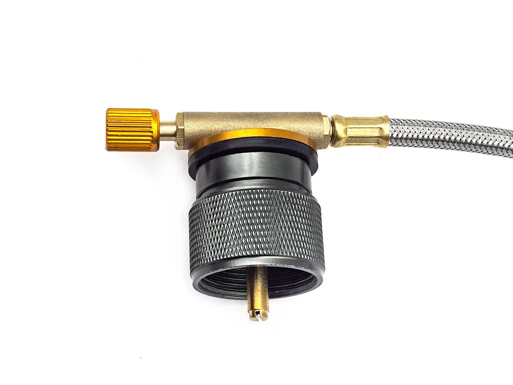 Gas Canister Extension Hose with Control Valve 100cm Stainless Steel Braided Tube with Mapp Gas Adaptor for Camping Stove