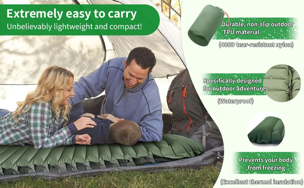 Inflatable Sleeping Pad with Pillow， Portable Air Mattress for Camping, Hiking & Outdoor Travel