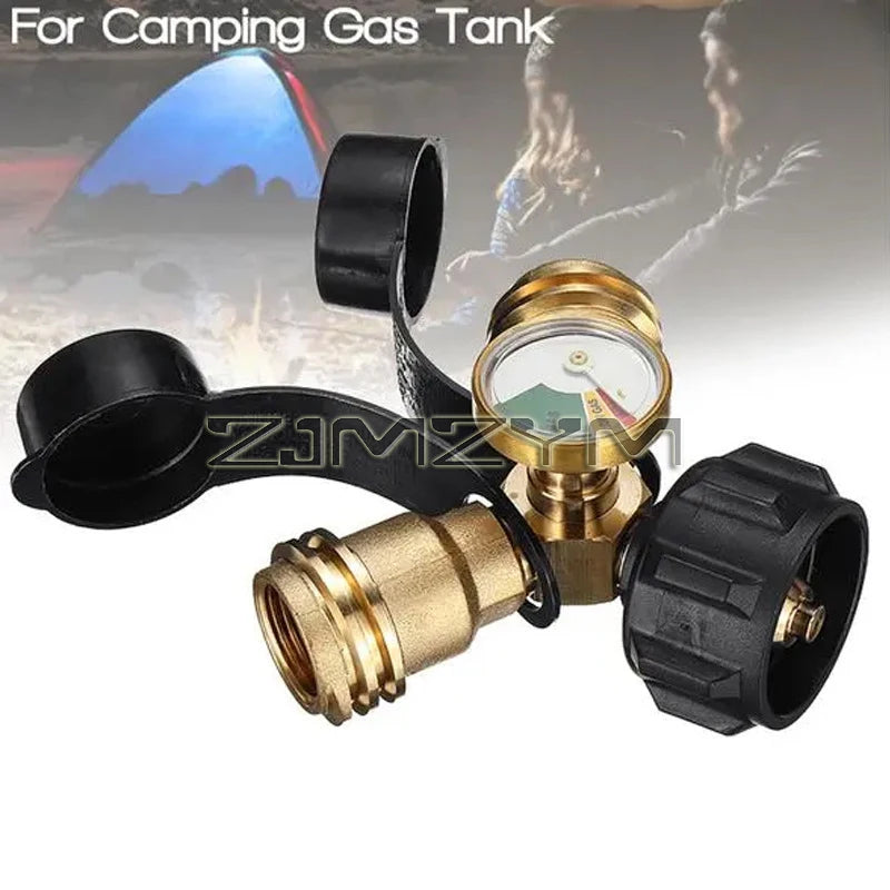 Propane Splitter, Propane Tank Y Splitter Adapter With Gauge, 2 Way Gas Adapter Tee Connector For Propane Tank Cylinder