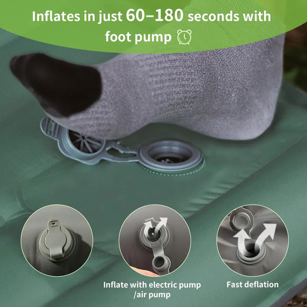Inflatable Sleeping Pad with Pillow， Portable Air Mattress for Camping, Hiking & Outdoor Travel