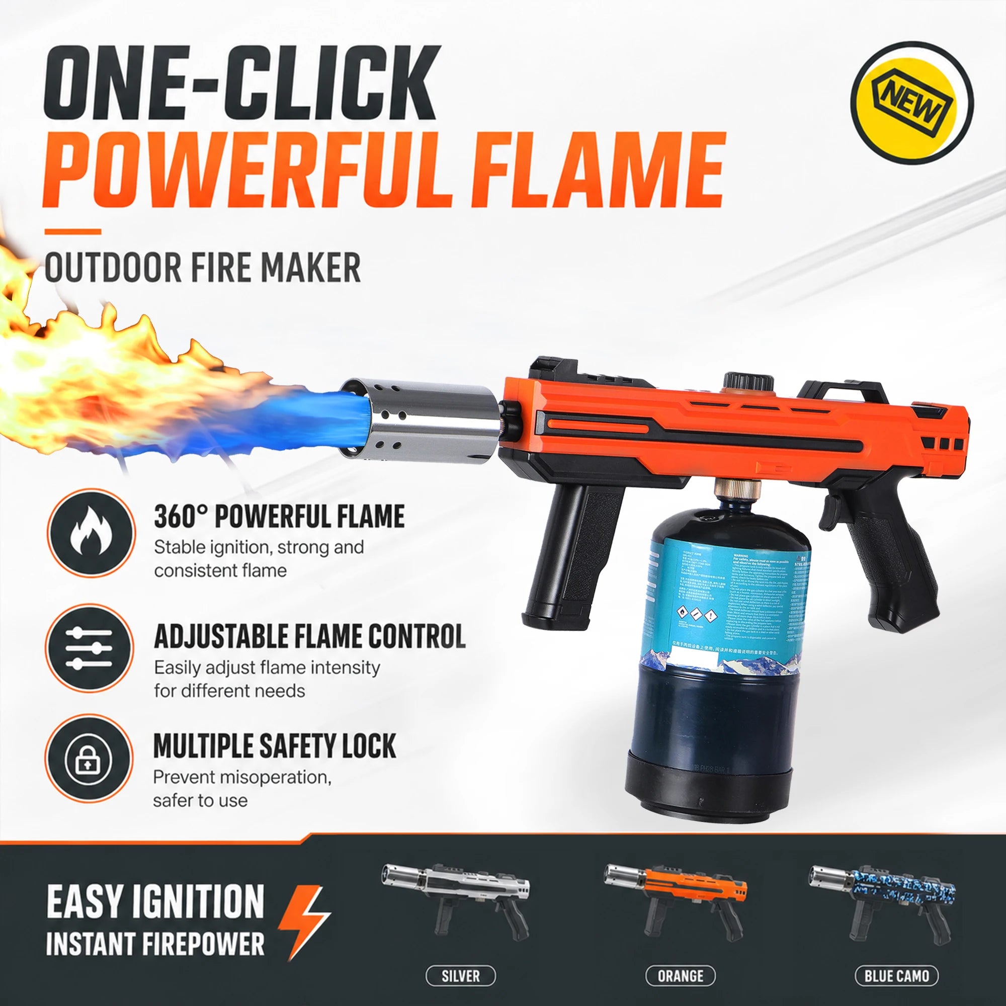 Propane Torch Gun, Adjustable Stable Flame, Ideal for Kitchen Cooking, Sous Vide, BBQ, Campfire, Fireplace (Tank Not Included)