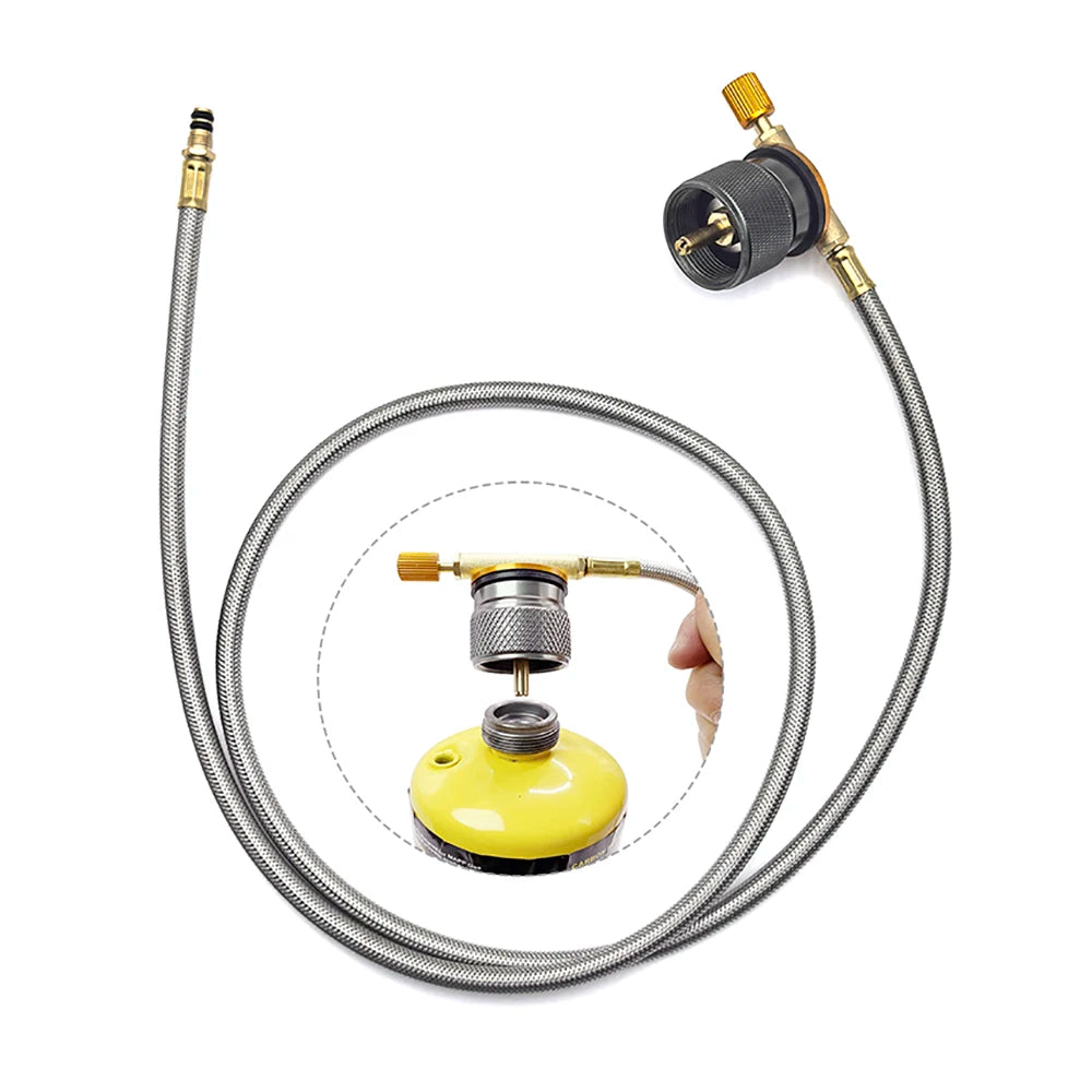 Gas Canister Extension Hose with Control Valve 100cm Stainless Steel Braided Tube with Mapp Gas Adaptor for Camping Stove