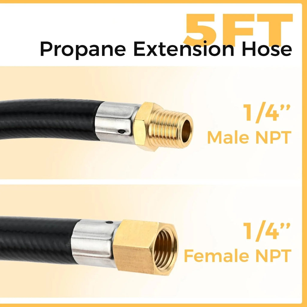 1/4"NPT Propane Extension Hose Kit- Soft Nose POL Propane Gas Fitting LP 1/4" NPT Male & Female Coupler 5FT High Pressure Hose