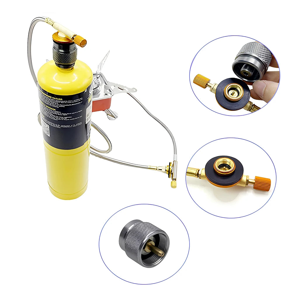 Gas Canister Extension Hose with Control Valve 100cm Stainless Steel Braided Tube with Mapp Gas Adaptor for Camping Stove