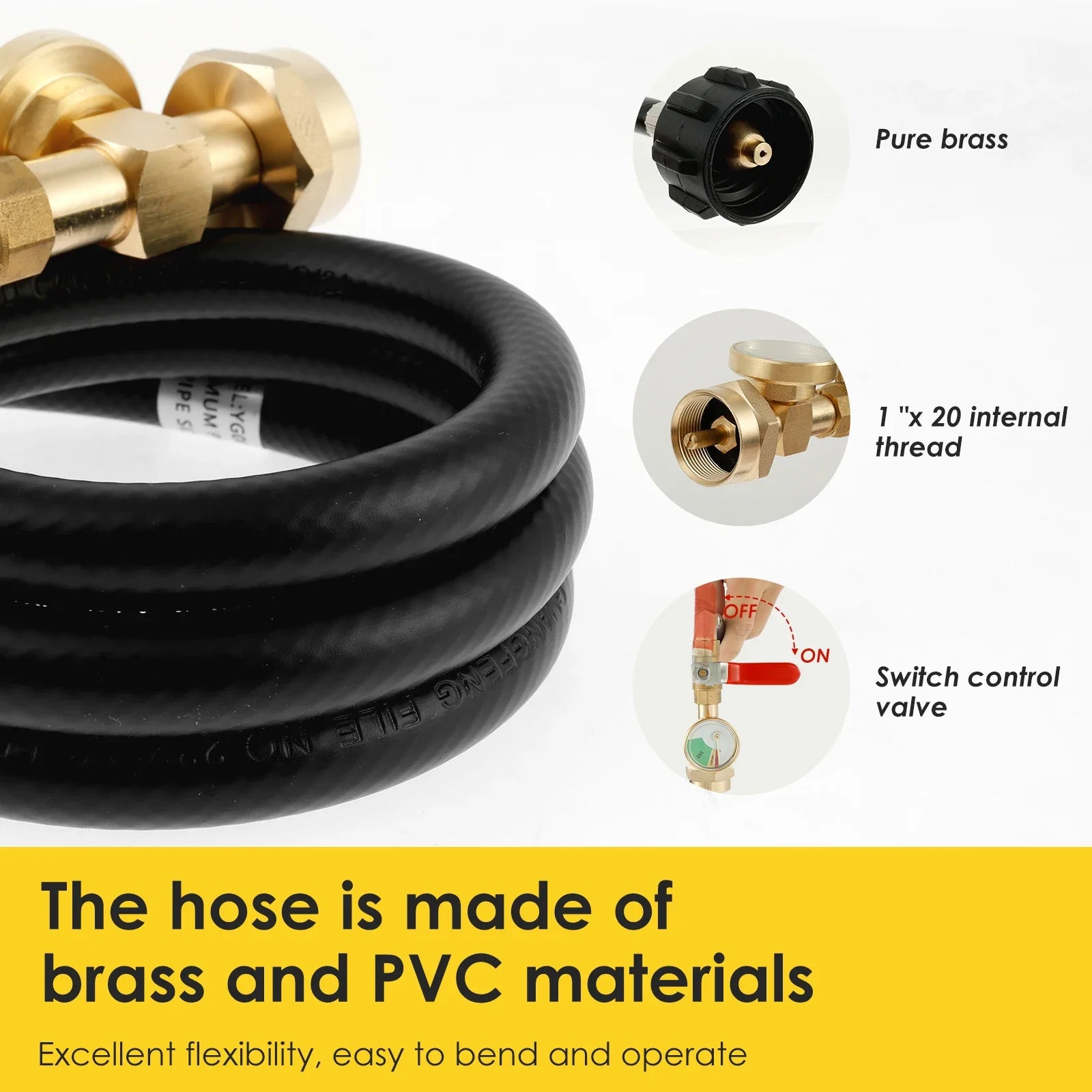 Propane Tank Hose Flexible Propane Refill Adapter Hose with Gauge Propane Tank Extension Hose Barbecue Accessories for 1 lb Tank