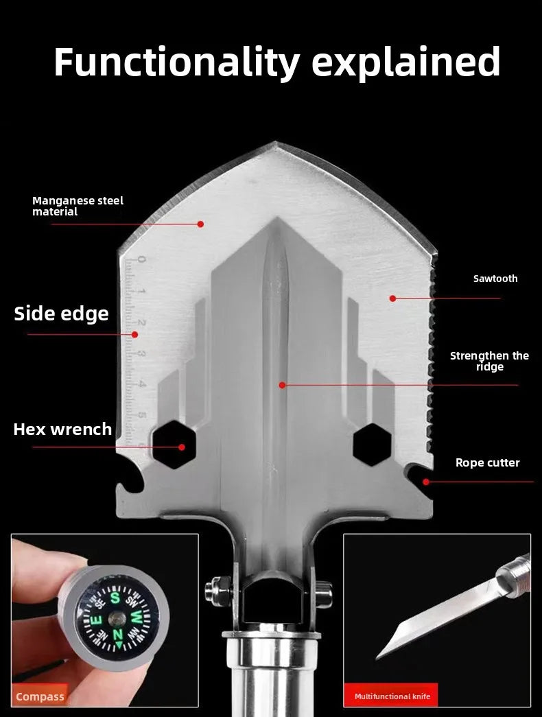 Hot selling car mounted outdoor equipment, multifunctional folding engineering shovel, convenient military shovel, camping tool