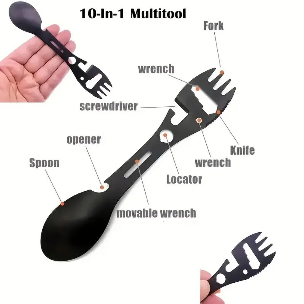 Camping Utensils Set Stainless Steel Outdoor Survival Gear 5 in 1 Tableware Travel Hiking Cutlery Fork Spoon Opener