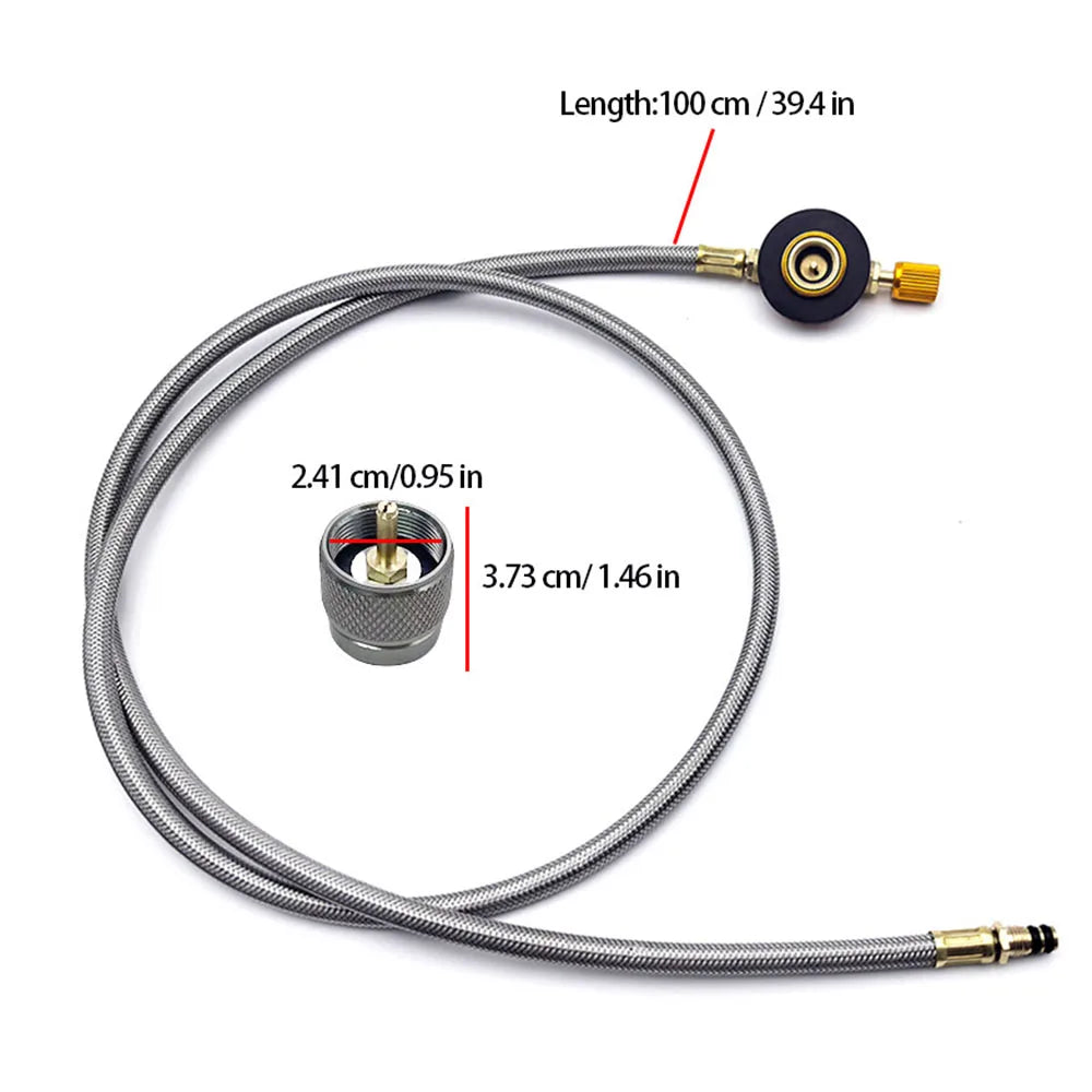 Gas Canister Extension Hose with Control Valve 100cm Stainless Steel Braided Tube with Mapp Gas Adaptor for Camping Stove