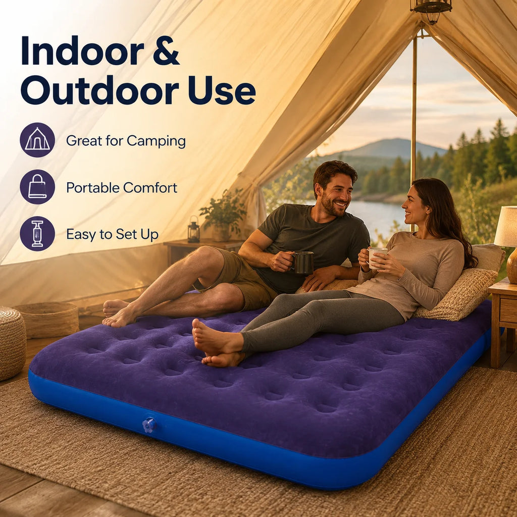 1PC Inflatable Air Mattress Bed with Built-in Pump, Flocked Surface Durable Portable Air Bed for Home Guest Camping Travel