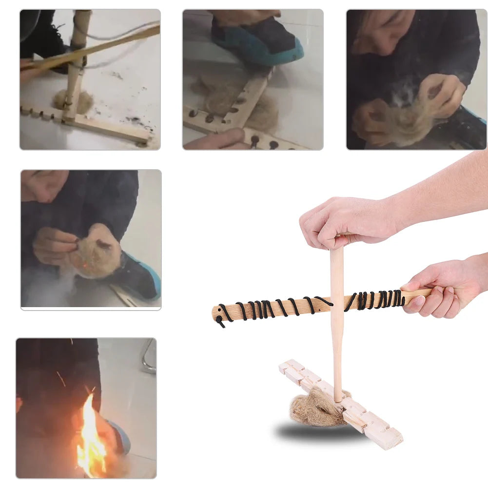 Fire Making Tool Outdoor Emergency Fire Tool Wood Drilling Fire Making Tool Survival Emergency Ignitor Kit for Outdoor Camping