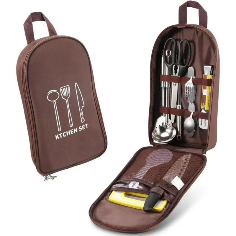 Camping Travel Cooking Utensils Organizer Travel Bag Portable Pouch for BBQ Camp Cookware Kitchen Kit