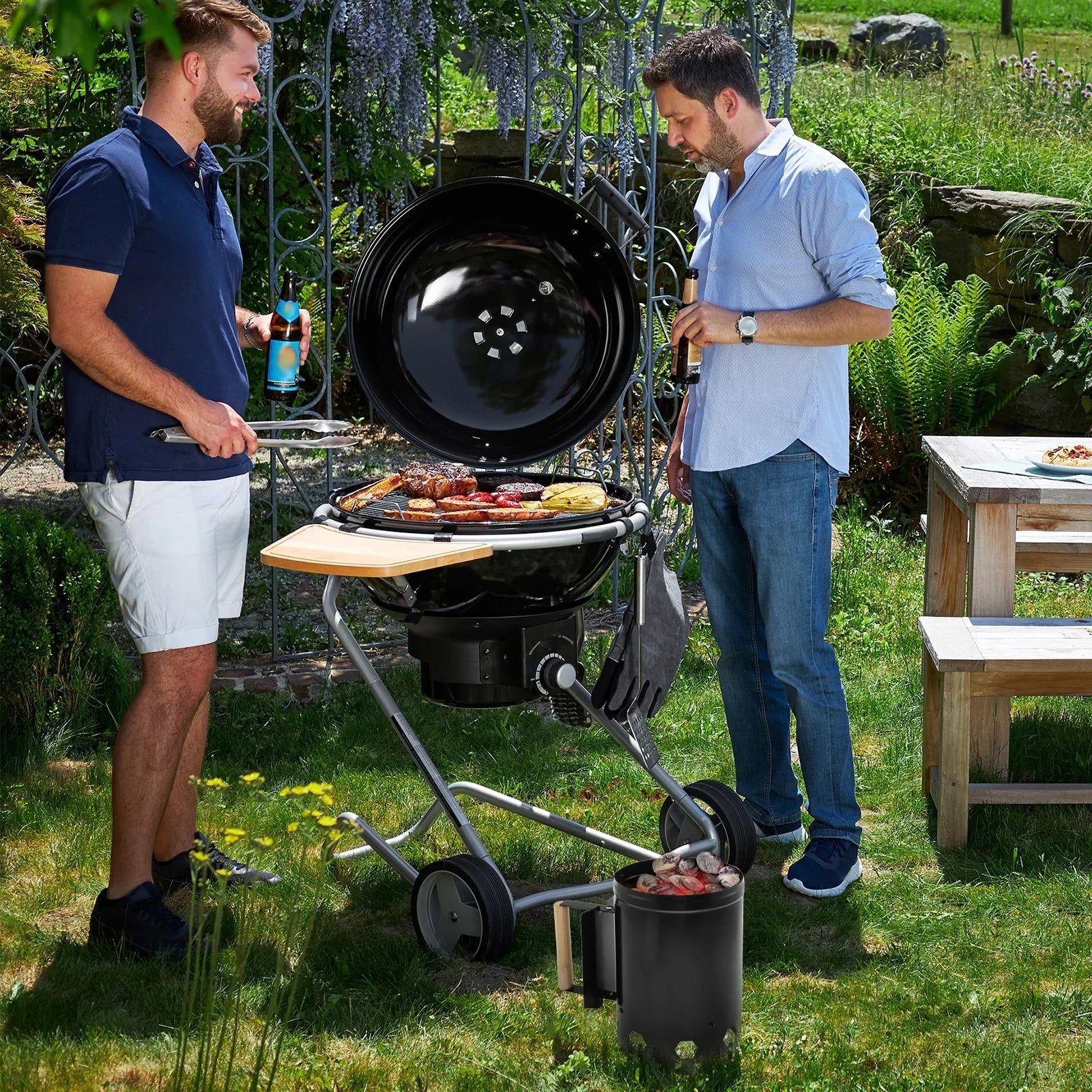 Charcoal Chimney Starter with Wood Handle Rapid BBQ Chimney Starter Fire Briquette Starters Can Canister For Grilling Tool