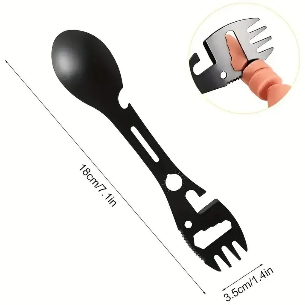 Camping Utensils Set Stainless Steel Outdoor Survival Gear 5 in 1 Tableware Travel Hiking Cutlery Fork Spoon Opener