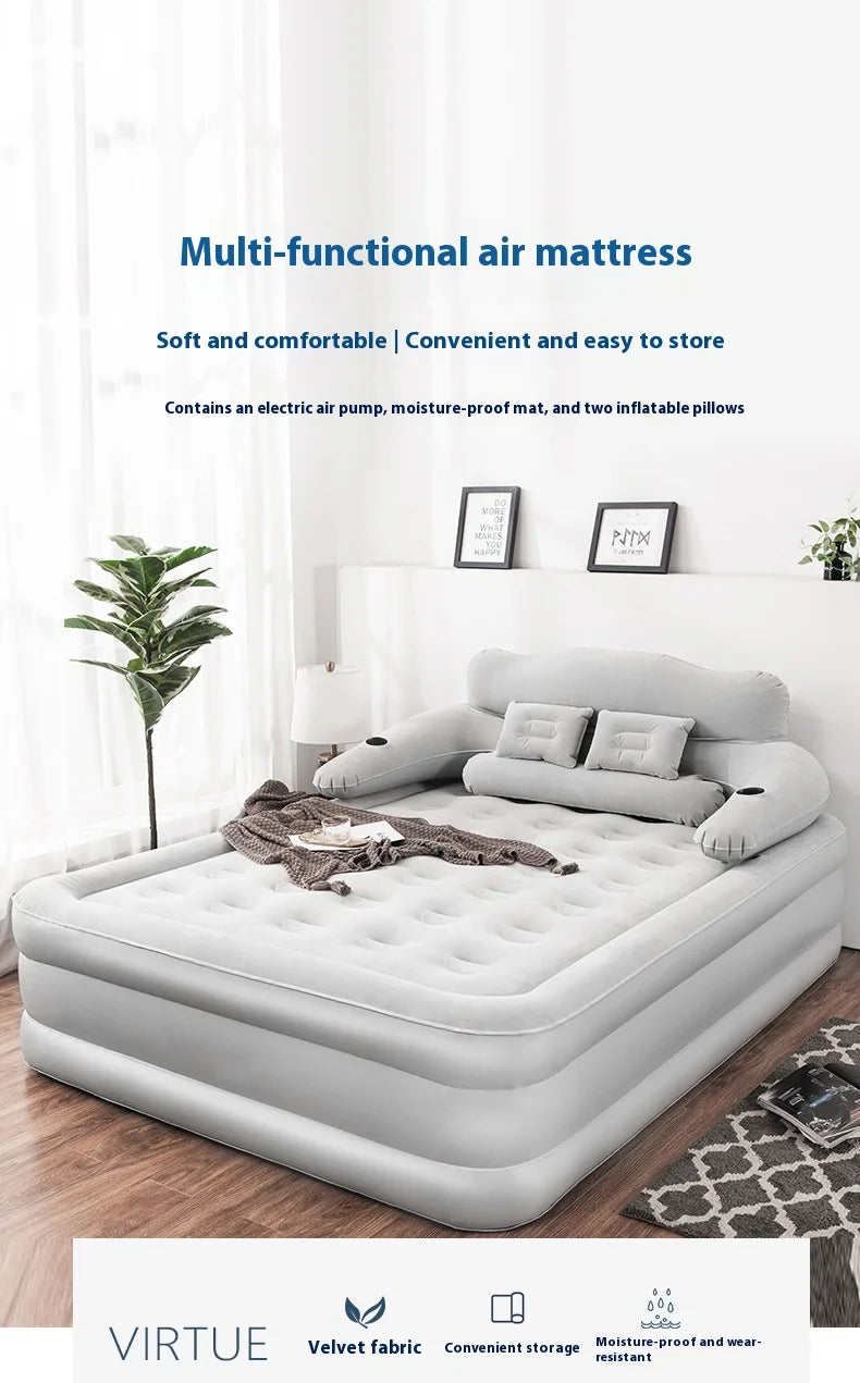 2 Persons Inflatable Mattress Indoor Outdoor Air Cushion 48cm High Bed Camping Folding Home Lazy Laying Soft Skin-friendly