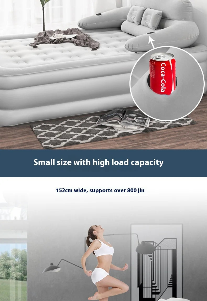 2 Persons Inflatable Mattress Indoor Outdoor Air Cushion 48cm High Bed Camping Folding Home Lazy Laying Soft Skin-friendly