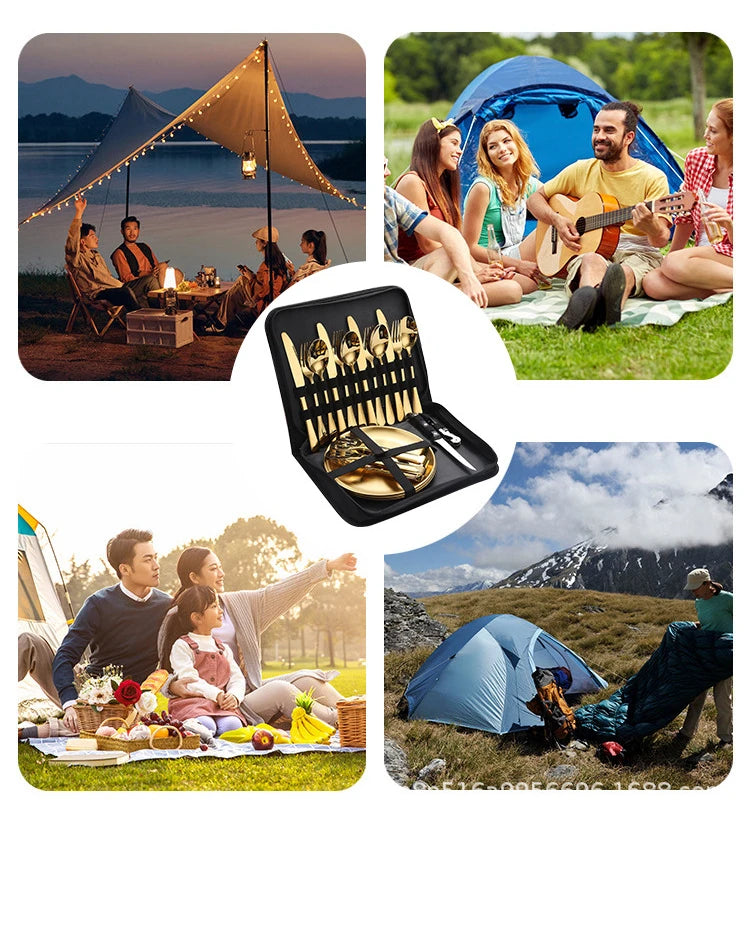Ultimate Camping Tableware Set with Bag Portable Cutlery Kit for Outdoors Camping Utensils Including Steak Knives,Forks,Spoons