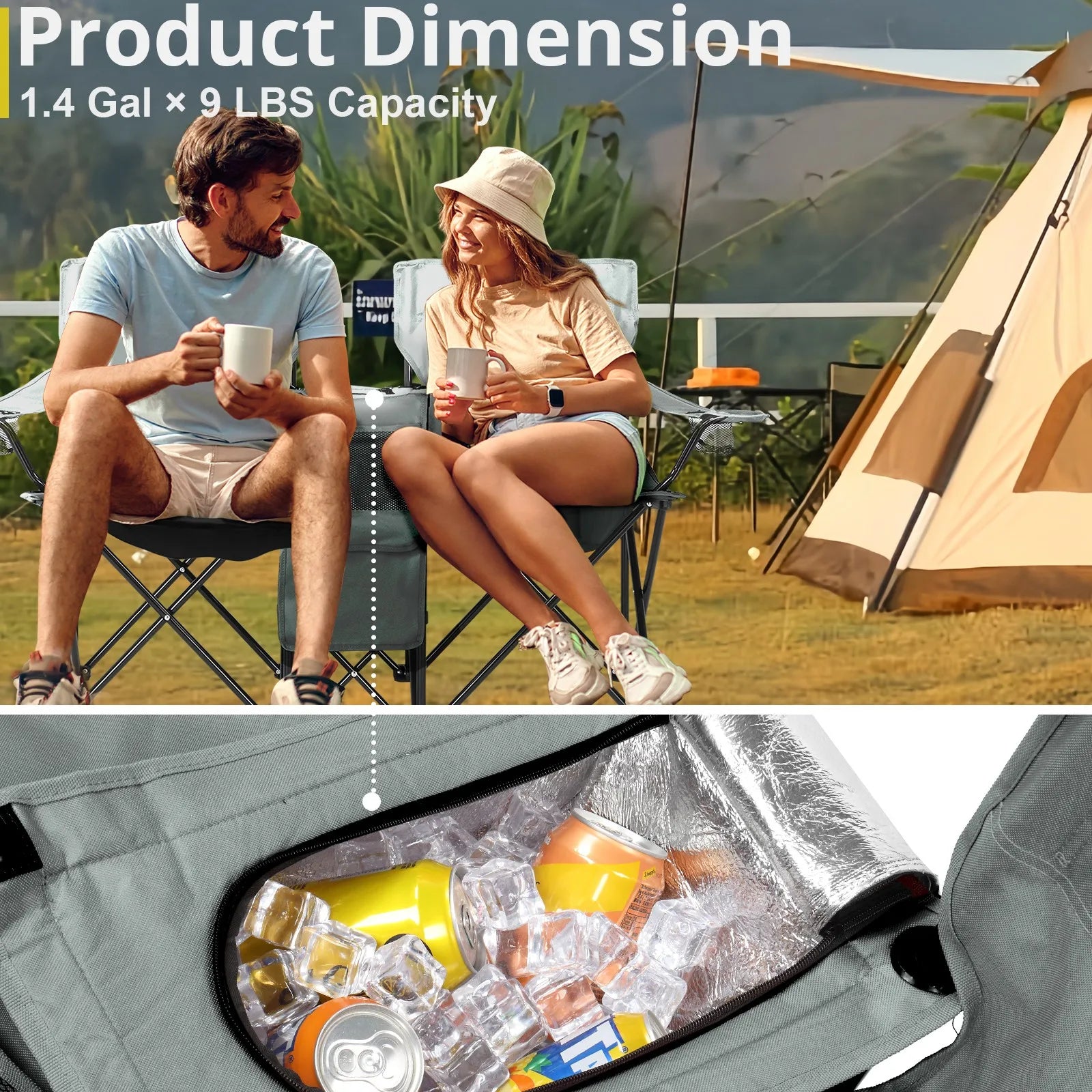 Double Camping Chair with Umbrella Table