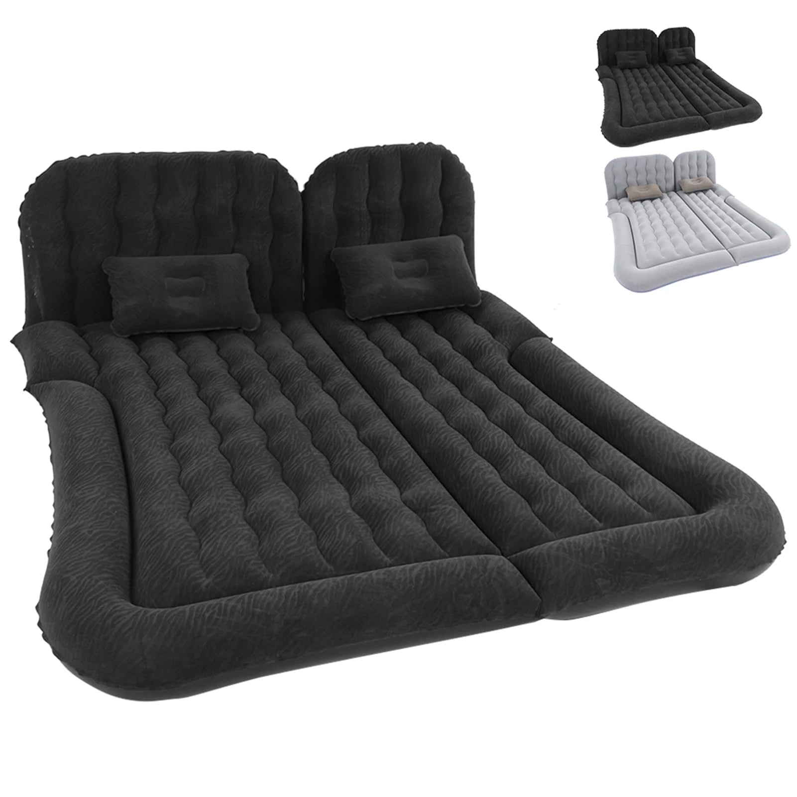 Car Inflatable Bed 2‑In‑1 Multifunction Inflatable Travel Mattress PVC Flocking Soft Sleeping Rest Cushion for Car SUV