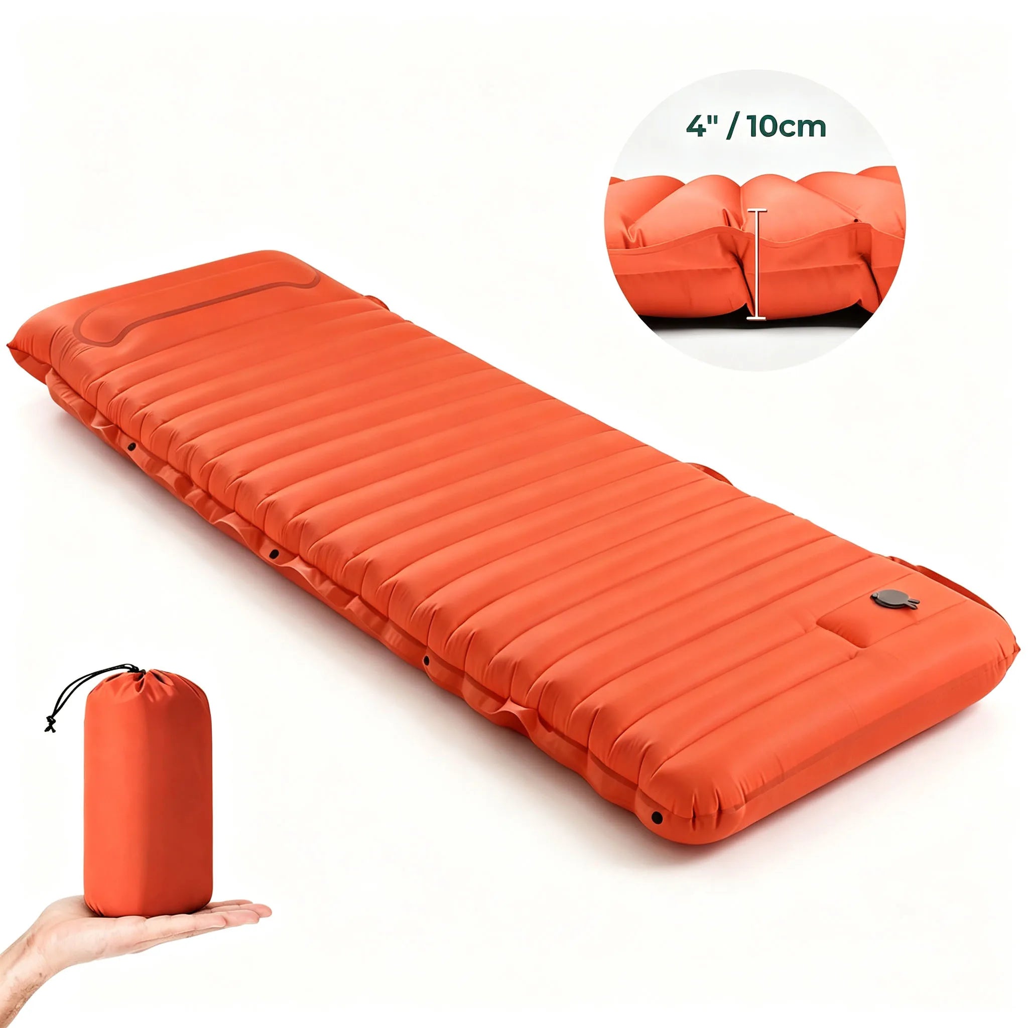 Inflatable Sleeping Pad with Pillow， Portable Air Mattress for Camping, Hiking & Outdoor Travel