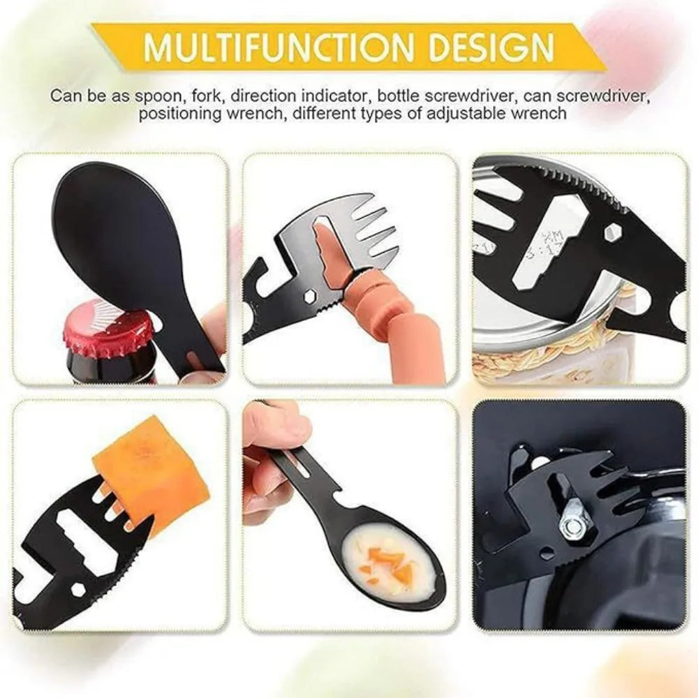 Camping Utensils Set Stainless Steel Outdoor Survival Gear 5 in 1 Tableware Travel Hiking Cutlery Fork Spoon Opener