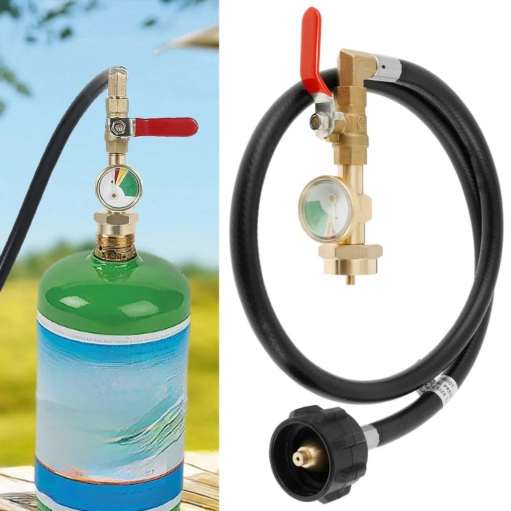 Propane Tank Hose Flexible Propane Refill Adapter Hose with Gauge Propane Tank Extension Hose Barbecue Accessories for 1 lb Tank