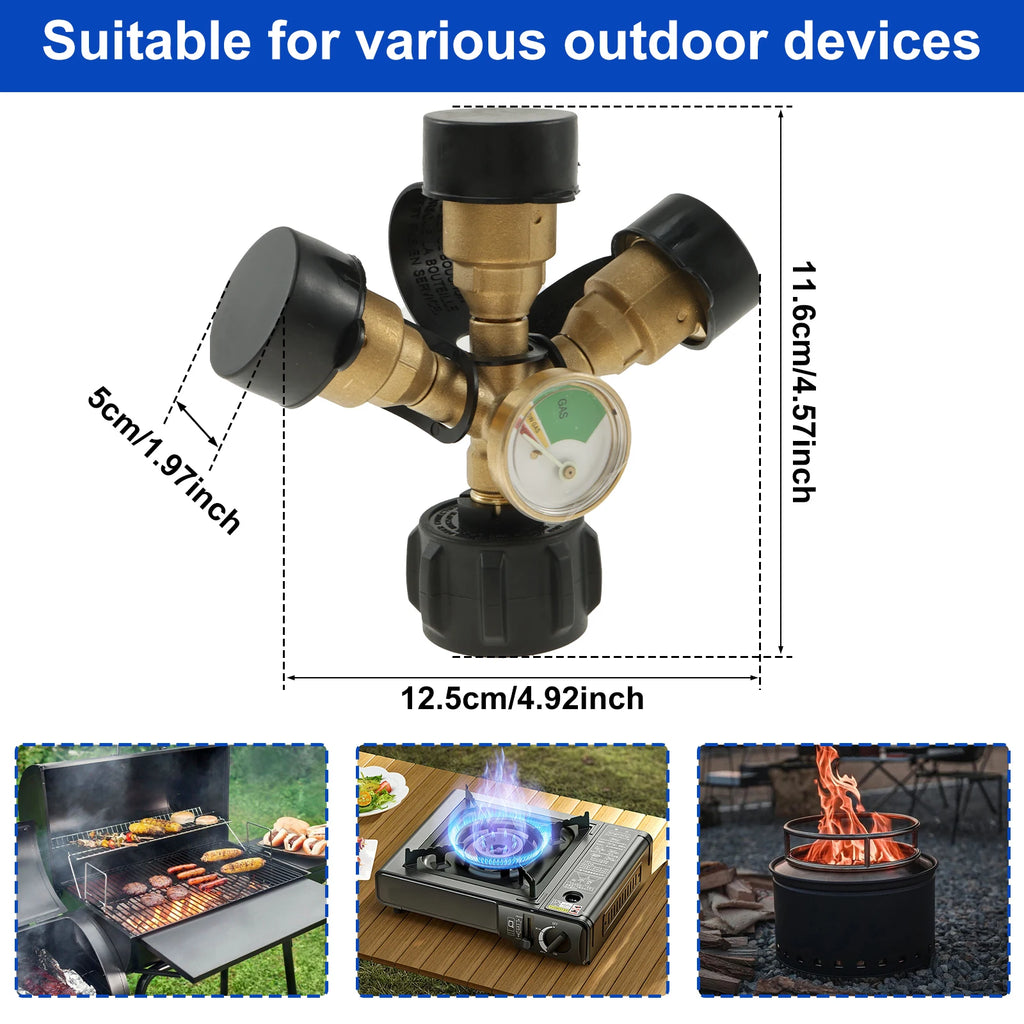 1/2/3 Way Propane Splitter with Gauge Brass Propane Tank 3Y Splitter Adapter Premium Propane Gas Splitter QCC1/Type1 Propane