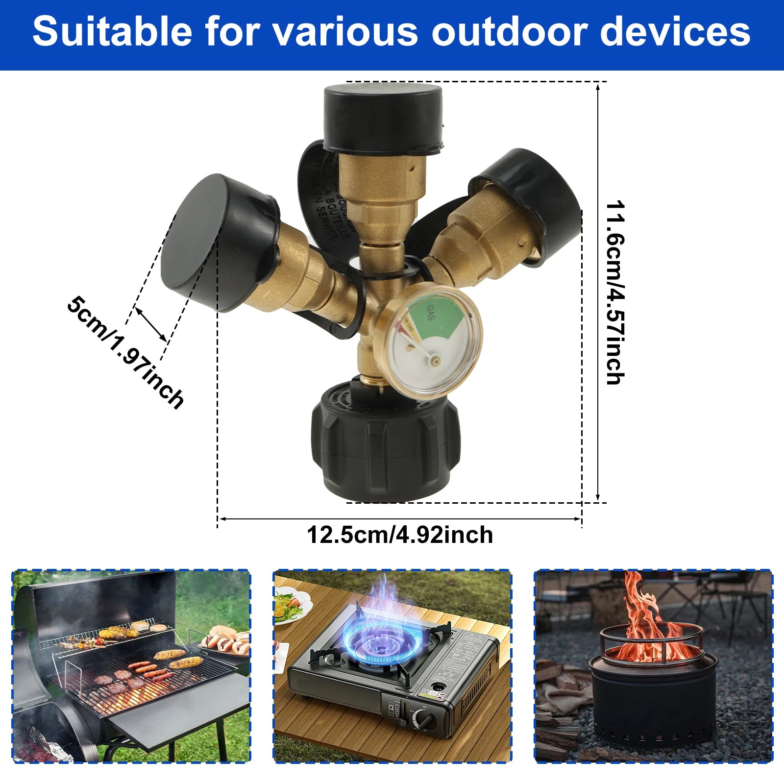 1/2/3 Way Propane Splitter with Gauge Brass Propane Tank 3Y Splitter Adapter Premium Propane Gas Splitter QCC1/Type1 Propane