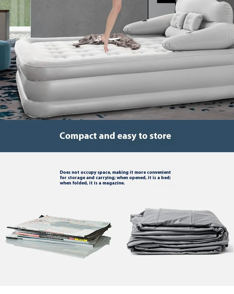 2 Persons Inflatable Mattress Indoor Outdoor Air Cushion 48cm High Bed Camping Folding Home Lazy Laying Soft Skin-friendly