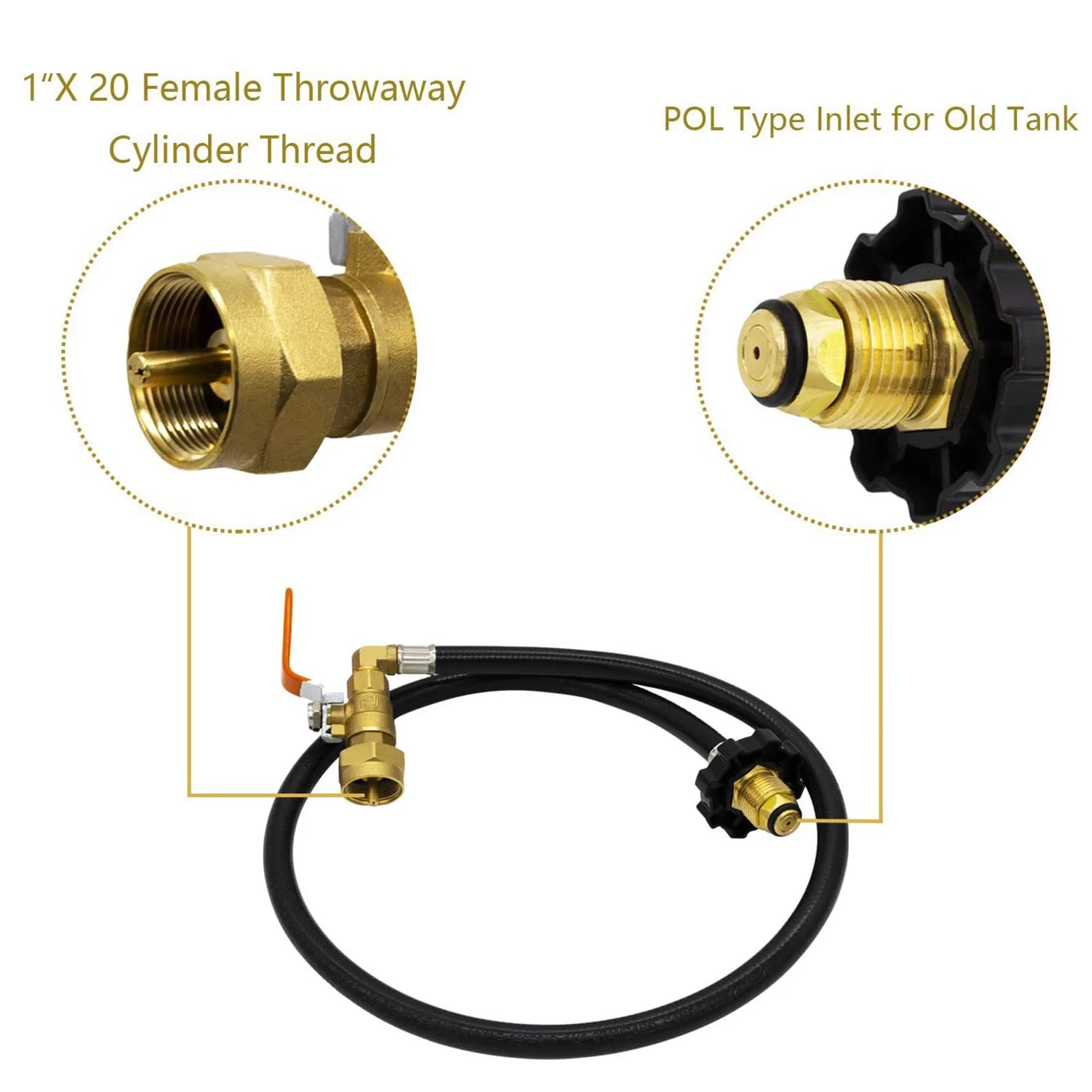 Propane Refill Adapter Hose 39.3in Propane Extension Hose Propane Refill Hose with ON-Off Control Valve For Outdoor Camping