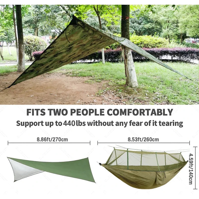 Anti Outdoor Camping Hammock With Mosquito Net And Rain Tent Equipment Supplies Shelters Camp Bed Survival Portable Hammock