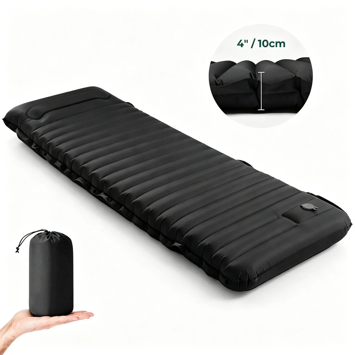 Inflatable Sleeping Pad with Pillow， Portable Air Mattress for Camping, Hiking & Outdoor Travel