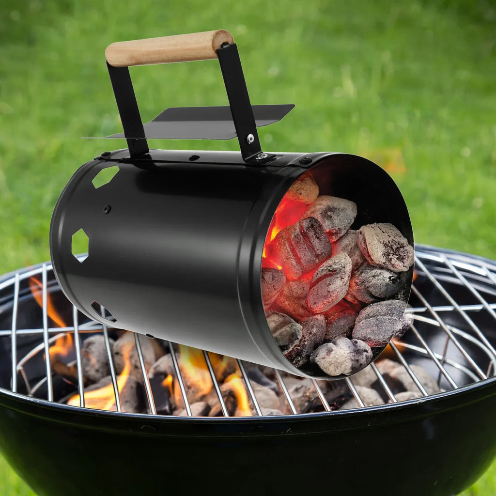 Charcoal Chimney Starter with Wood Handle Rapid BBQ Chimney Starter Fire Briquette Starters Can Canister For Grilling Tool