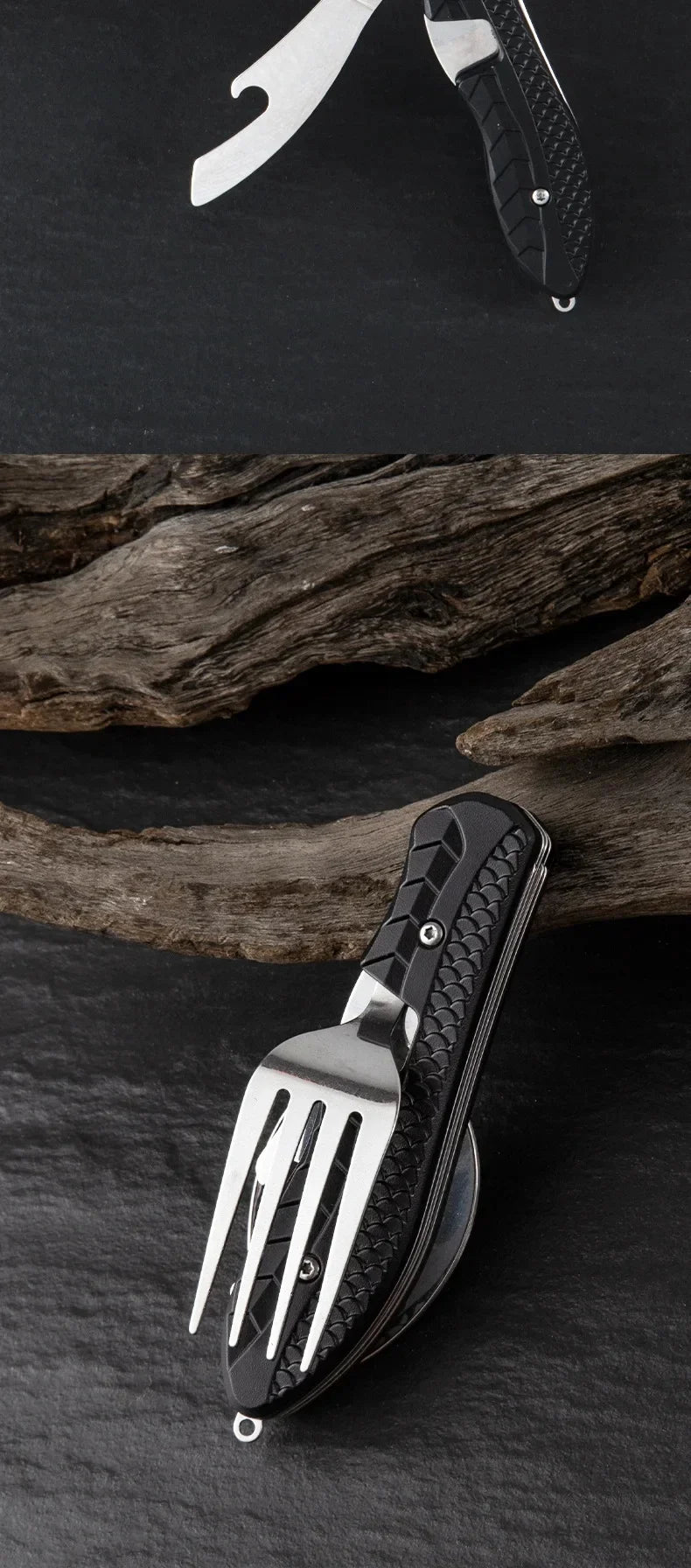 Outdoor Camping Utensils Portable Stainless Steel Foldable Spoon Fork Knife Bottle Opener Combo Set Cutlery Tableware Multitool