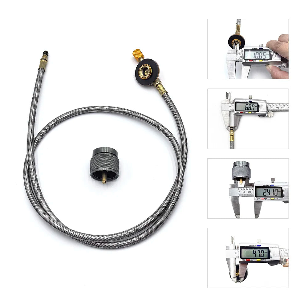 Gas Canister Extension Hose with Control Valve 100cm Stainless Steel Braided Tube with Mapp Gas Adaptor for Camping Stove