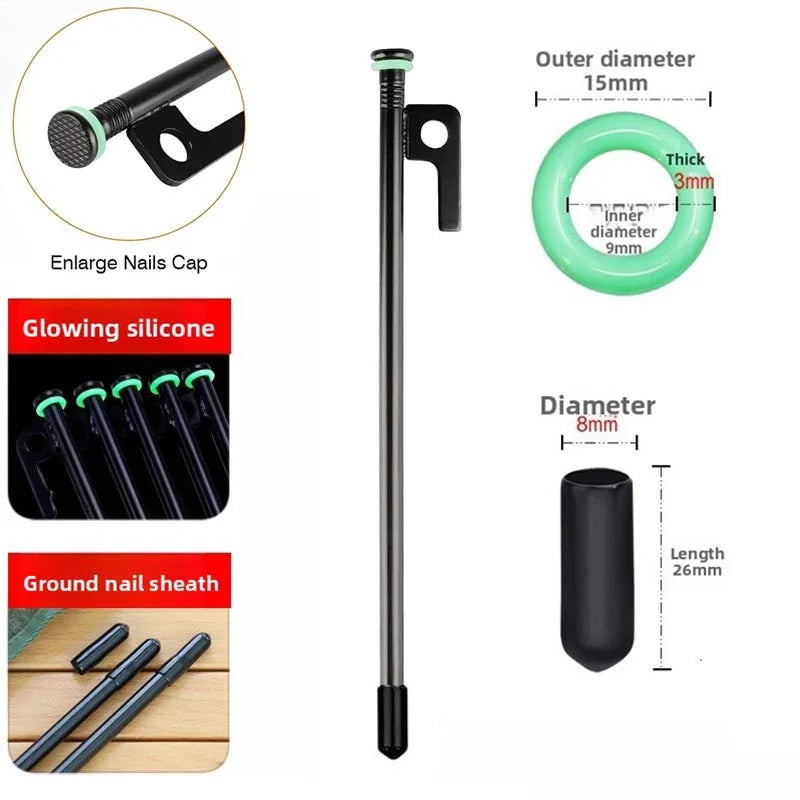 Tent Stakes Heavy Duty & Hammer Set  Steel Tent Pegs+Storage Bag +Fluorescent Rubber Circle for Camping Grassland,Canopies