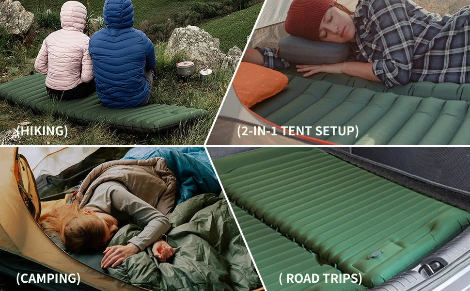 Inflatable Sleeping Pad with Pillow， Portable Air Mattress for Camping, Hiking & Outdoor Travel
