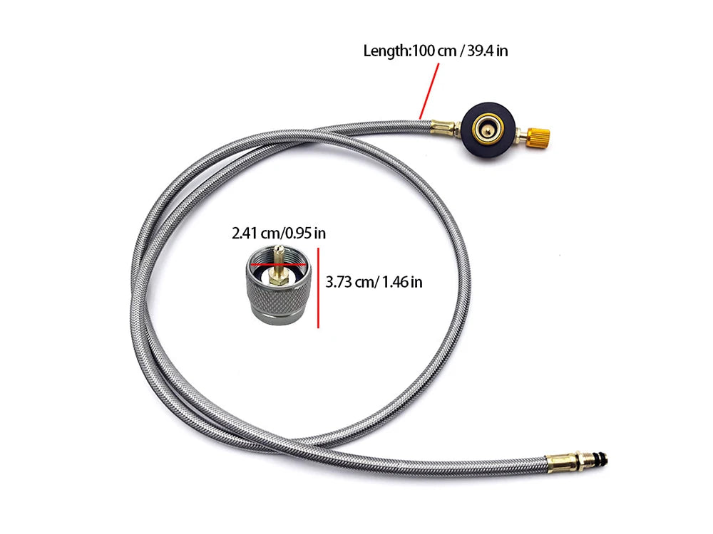 Gas Canister Extension Hose with Control Valve 100cm Stainless Steel Braided Tube with Mapp Gas Adaptor for Camping Stove
