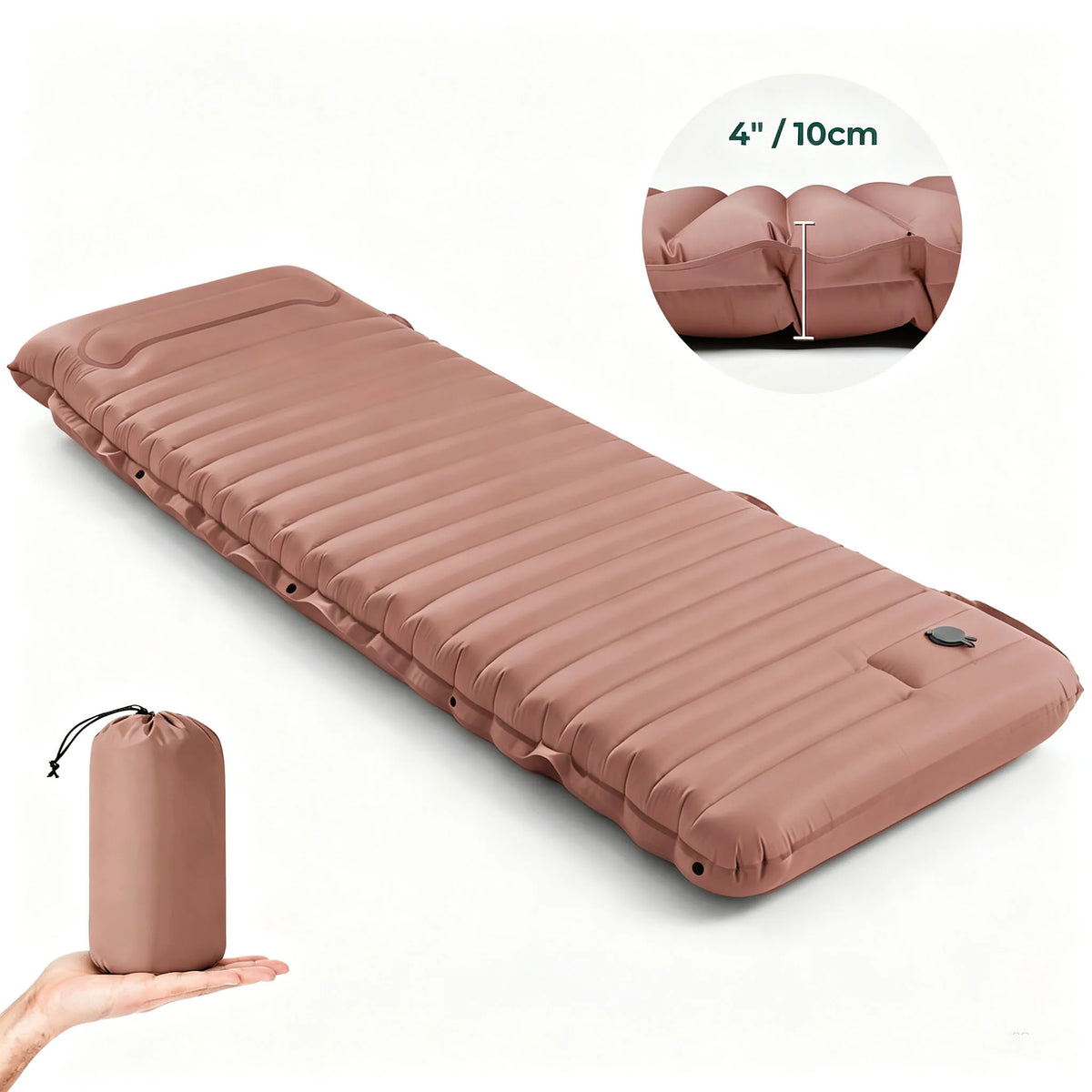 Inflatable Sleeping Pad with Pillow， Portable Air Mattress for Camping, Hiking & Outdoor Travel