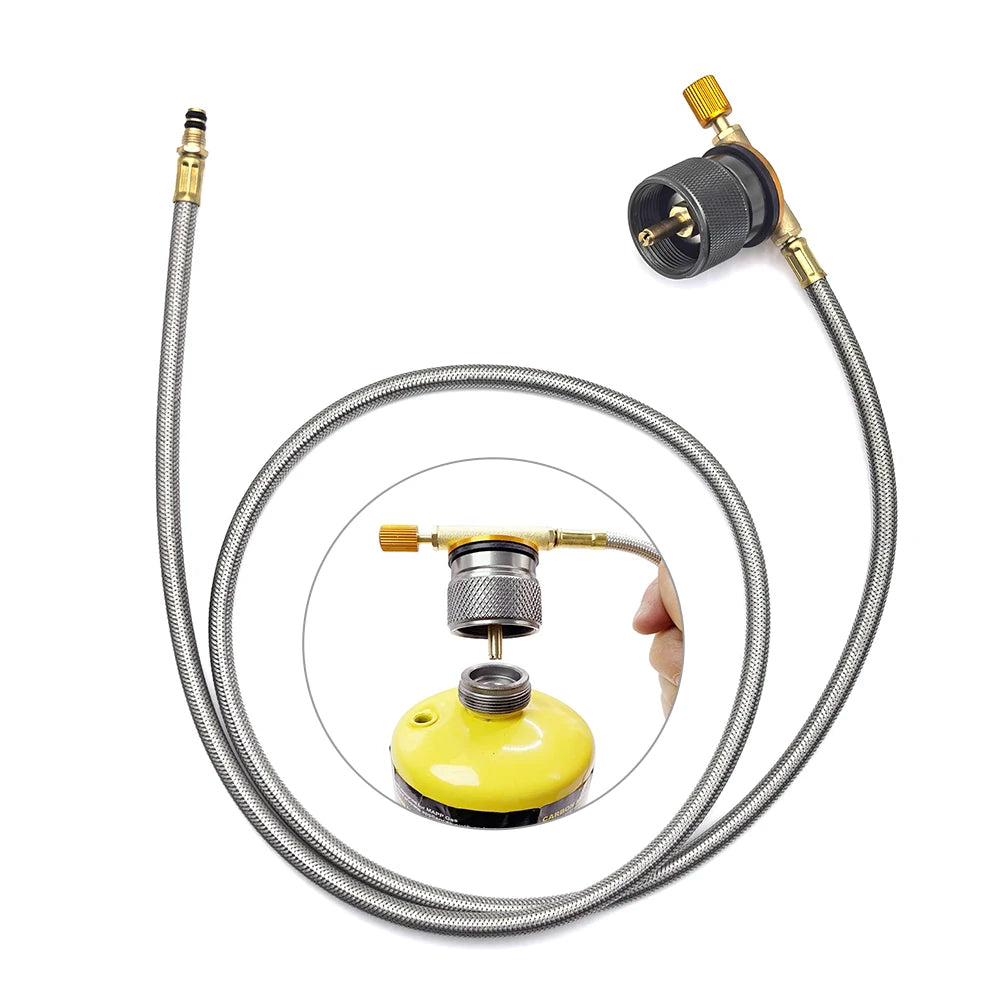 Gas Canister Extension Hose with Control Valve 100cm Stainless Steel Braided Tube with Mapp Gas Adaptor for Camping Stove