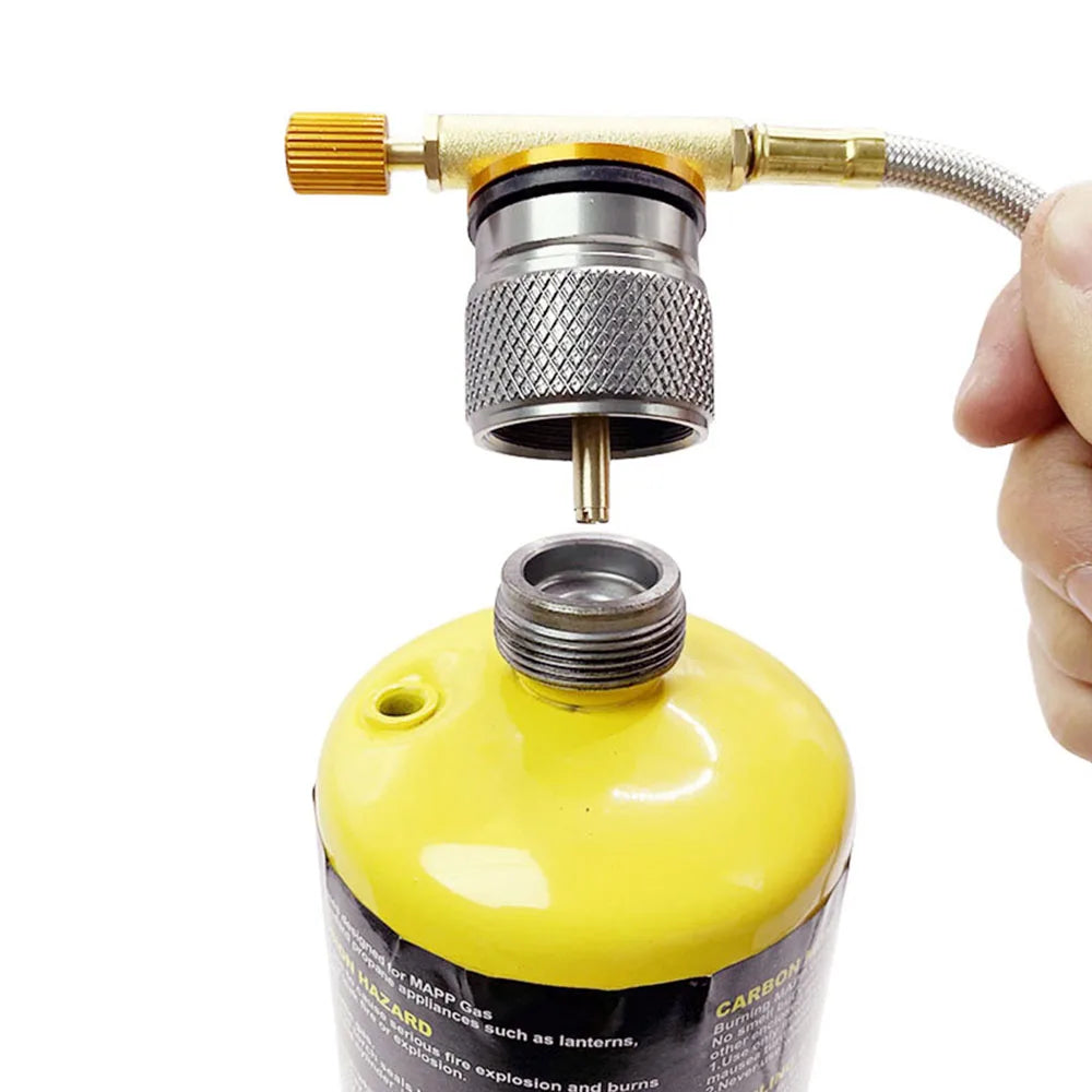 Gas Canister Extension Hose with Control Valve 100cm Stainless Steel Braided Tube with Mapp Gas Adaptor for Camping Stove