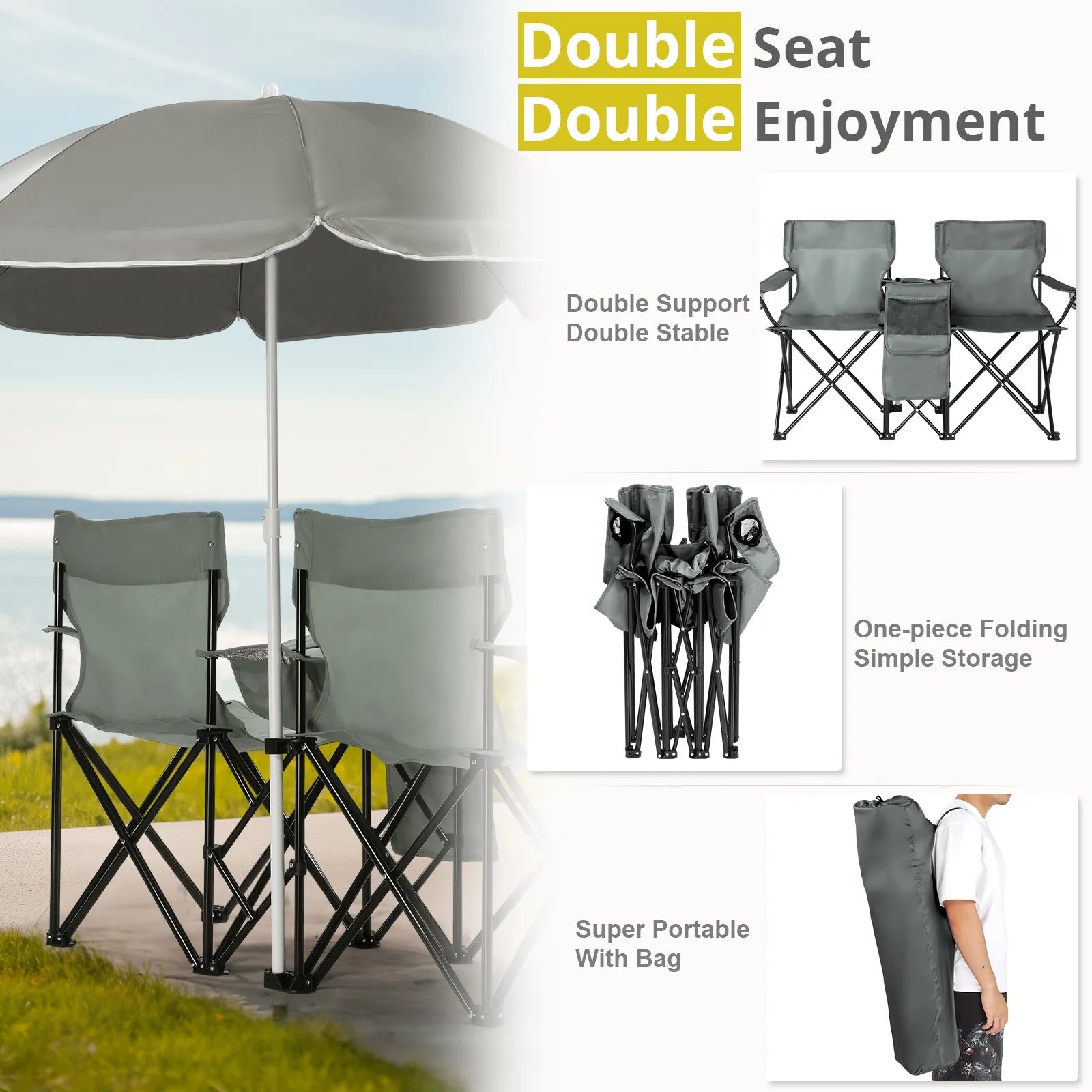 Double Camping Chair with Umbrella Table