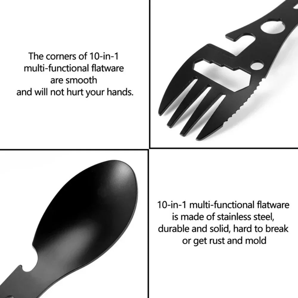Camping Utensils Set Stainless Steel Outdoor Survival Gear 5 in 1 Tableware Travel Hiking Cutlery Fork Spoon Opener