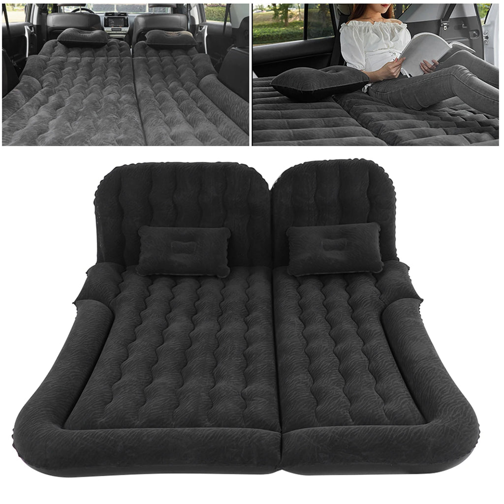 Car Inflatable Bed 2‑In‑1 Multifunction Inflatable Travel Mattress PVC Flocking Soft Sleeping Rest Cushion for Car SUV