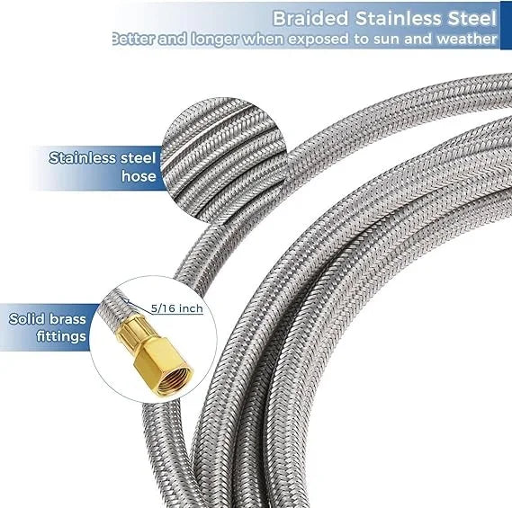 1set 16Ft Stainless Steel Braided BBQ Grill Extension Propane Hose 3/8 Female Flare Threads Gas Nuts Line Pipe Thread Tape