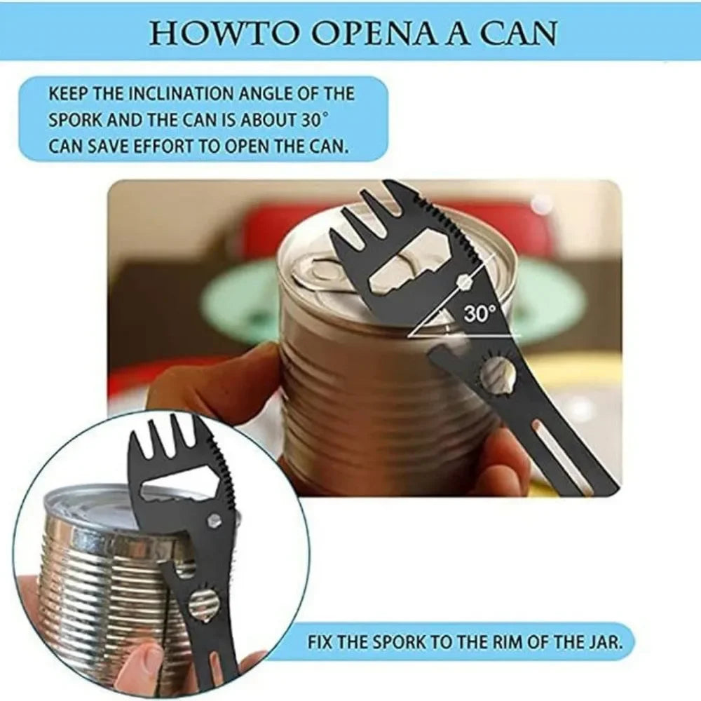 Camping Utensils Set Stainless Steel Outdoor Survival Gear 5 in 1 Tableware Travel Hiking Cutlery Fork Spoon Opener