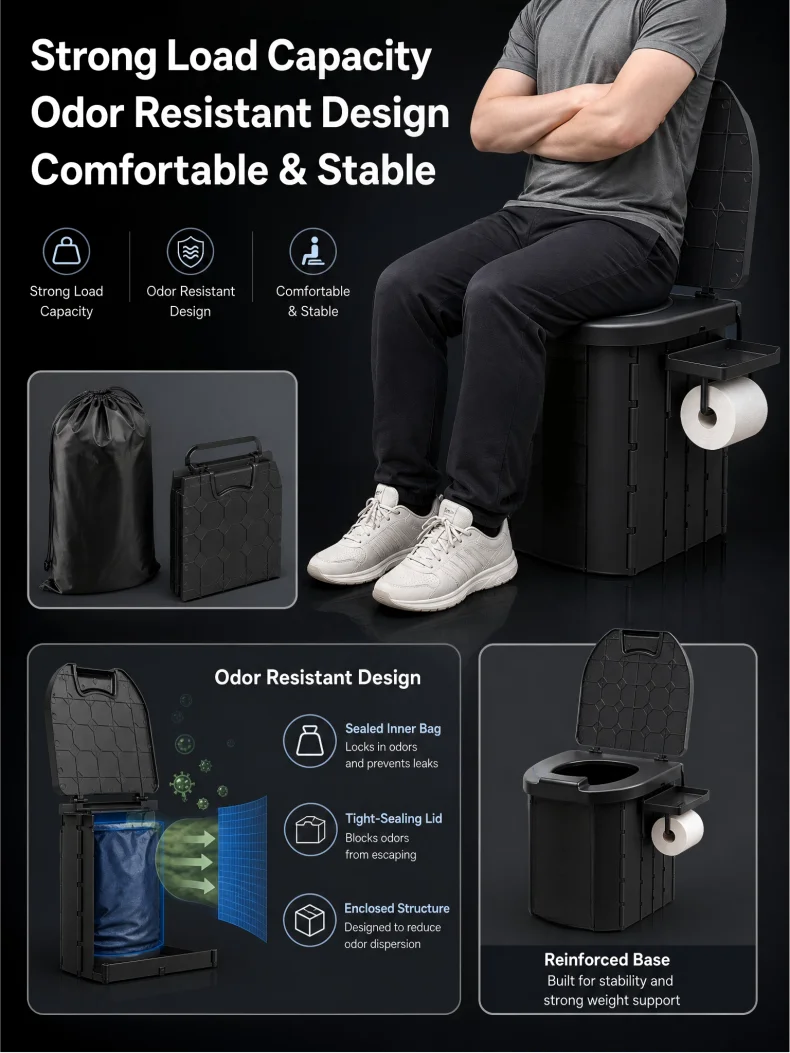 Covered Outdoor Folding Toilet, Camping Toilet, Adult Vehicle-Mounted Toilet, Children's Portable Mobile Toilet