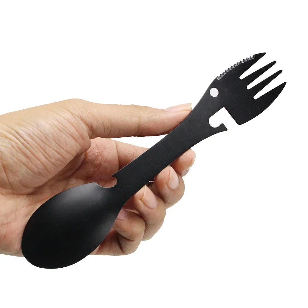 Camping Utensils Set Stainless Steel Outdoor Survival Gear 5 in 1 Tableware Travel Hiking Cutlery Fork Spoon Opener