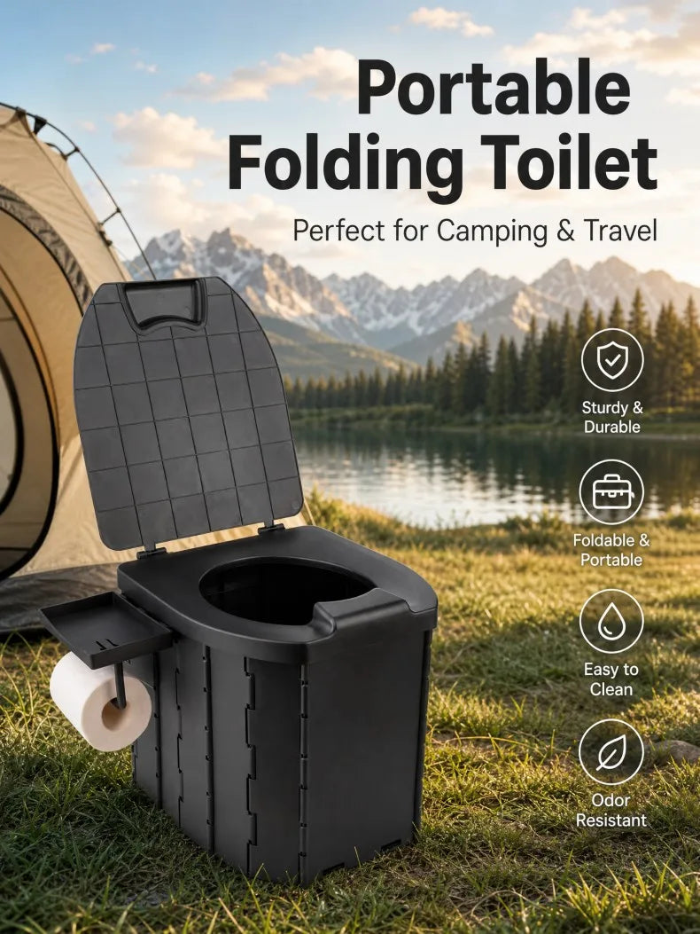 Covered Outdoor Folding Toilet, Camping Toilet, Adult Vehicle-Mounted Toilet, Children's Portable Mobile Toilet